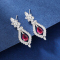 wholesale S925 Sterling Silver Cross-Border Radiance Earrings Inlaid with High-Carbon Diamond Zircon Ruby Dangle Earrings Wholesale for Women-0-2