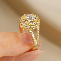 Zirconium Crossed Arms Light Luxury Cocktail Ring, Xiaohongshu Style-Luxury micro-paved diamond ring [K yellow]  US size 6