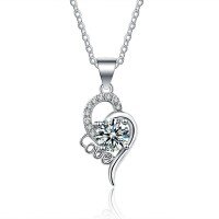 S925 Sterling Silver 50-Point Moissanite Love Heart Pendant Necklace-[Super Sparkling Zircon] 50 Point Necklace