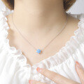 wholesale 925 Silver Japanese Cute Flower Synthetic Opal Necklace, Blue Opal Gemstone Versatile Jewelry Necklace-0-2