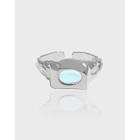 wholesale S925 sterling silver 682 Korean version ins niche design irregular surface inlaid moonstone texture open ring-Platinum [No. 12/Adjustable]>Opening adjustable