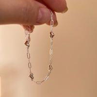 wholesale Sterling Silver S925 Three-Dimensional Heart Bracelet for Women, Minimalist Geometric Design, Subtle and Chic Ins Style-925 silver