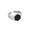 wholesale S925 Sterling Silver HJZ445 Korean-style Minimalist Versatile Resin Geometric Hexagonal Open Ring Women's Silver Jewelry-0-4