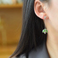 wholesale 925 Sterling Silver with Hetian Jasper Green Jade Long Leaf Earrings-0-2