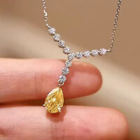 wholesale S925 Silver New 8*12 Pink Diamond Y-Shape Teardrop Diamond Chain, Elegant, Sweet, Classic, and Minimalist for Women-N195 Yellow Diamond &gt;925 Silver