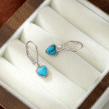 wholesale 925 Sterling Silver European and American Cross-Border New Bohemian Retro Minimalist Heart-shaped Turquoise Ear Studs and Ear Drops for Women-0-3