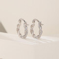 wholesale Metal Material: 925 Sterling Silver European and American Style Textured Twist Earrings, Korean and Japanese Version Ins Style Hoop Earrings, Silver Ear Studs, Cross-Border New Accessories-0-5