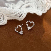 wholesale 999 Silver Hollow Heart Stud Earrings for Women, Simple and Elegant, Light Luxury Ear Bone Piercing, Korean Style Fashion Jewelry-S999 pure silver