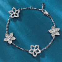wholesale S925 Silver Hollow Five-Petal Flower Bracelet, New Design by Zhuozhifan Jewelry, Unique and Fashionable Women's Bracelet-B076 Flower bracelet 16+2cm