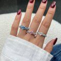 wholesale S925 Sterling Silver Cross-Border New Women's Fashion Sweet Rainbow Pink Barbie Series Heart-Shaped Zircon Ring-0-2