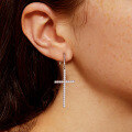 wholesale S925 Sterling Silver Plated with 18K Gold Full-Drill Moissanite Cross Ear Hooks, European and American Style Fashion Earrings-0-3
