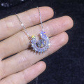 S925 Sterling Silver Moissanite Horsehoe Pendant Necklace-0-1