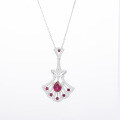 wholesale S925 sterling silver full-body simulated pigeon blood ruby and fully diamond-encrusted dress pendant necklace-0-4