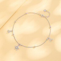 wholesale S925 Sterling Silver Korean and Japanese Style Zircon Star Ankle Chain, Niche Design Foot Jewelry, Elegant Anklet, Factory Wholesale-Star Anklet>925 Silver