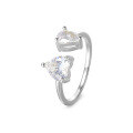 wholesale S925 Sterling Silver Adjustable Waterdrop Love Zircon Ring For Women, Elegant And Popular-0-6