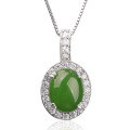 wholesale 925 sterling silver inlaid with Hetian jade pendant, minimalist vintage style with appraisal certificate, natural cabochon green jade necklace for women-0-4