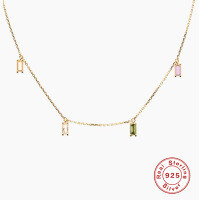 wholesale S925 Sterling Silver minimalist colorful square diamond-accented layered choker necklace, cross-borderINS jewelry-Gold