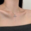 wholesale S925 Sterling Silver Light Luxury High-End Pink Heart with Wings Extendable Chain Design Fashionable Elegant Collarbone Necklace-0-3