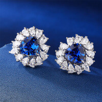 wholesale S925 sterling silver wholesale factory elegant earrings set with 5A high-carbon diamond blue sapphire red ruby stud earrings love heart-blue