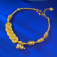 wholesale Metal material, Moojing Jewelry new collection, new Chinese style gourd and five emperor coins coiled bracelet, lightweight luxury niche, national trend style live broadcast-B164 Gourd Five Emperors Coin Bracelet 17cm+3