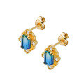 wholesale S925 Sterling Silver Japanese Light Luxury Blue Green Quartz Vintage Earrings for Women, Hypoallergenic, Palace Style-0-4