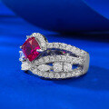 wholesale S925 Sterling Silver 1-carat French Vintage Pigeon Blood Red Corundum 6*6 Fat Square Ring-0-1