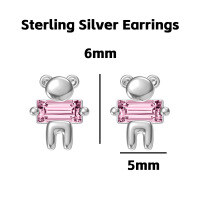 wholesale 925 Silver Cute Animal Pure Silver Stud Earrings Element Simple Minimalist Light Luxury Style Non-removable Earrings-Pink Diamond Bear Sterling Silver Earrings