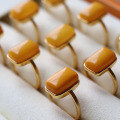 wholesale S925 Silver Natural Antique Beeswax Square Ring Openable Band Mustard Yellow Antique Beeswax Large Statement Ring-0-2