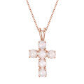wholesale S925 silver plated with 18k rose gold, natural African opal gemstone cross pendant necklace-0-4