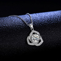 925 Silver Pendant with 1-Carat Moissanite Women's Camellia Necklace-1-carat necklace (zircon)  925 silver