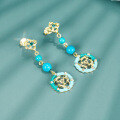 wholesale Metal material drop glaze natural turquoise earrings with a sense of high-grade new Chinese style wholesale for original horse-face skirt accessories-0-1