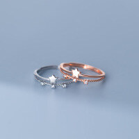 wholesale S925 Sterling Silver Ring for Women, Korean Style, Elegant and Fresh, Simple Double-Layer Diamond-Inlaid Star Jewelry J9764-S925 silver one silver opening adjustable