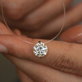 Sterling Silver Invisible Fishline Pendant Necklace with 1ct Moissanite-0-4