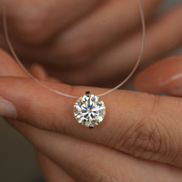 Sterling Silver Invisible Fishline Pendant Necklace with 1ct Moissanite.-Fishing line ring 1CT-13 size