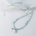 wholesale S925 Silver Nalan Fresh and Sweet Style Small and Unique Design Aquamarine Bow Pearl Necklace Y02127-0-1