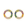 wholesale S925 Sterling Silver Micro-Paved Zircon Rainbow Circle Colorful Stud Earrings Fashion Minimalist Delicate Small Hypoallergenic Everyday Earrings-0-0