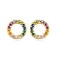 wholesale S925 Sterling Silver Micro-Paved Zircon Rainbow Circle Colorful Stud Earrings Fashion Minimalist Delicate Small Hypoallergenic Everyday Earrings-Gold>925 silver