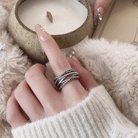 wholesale S925 Sterling Silver Retro Vintage Multi-Line Twist Geometric Ring, Unisex Adjustable Open Statement Ring-1387QJ/approx. 6.7g Adjustable opening