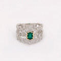 wholesale S925 Silver Plated 14K Gold Japanese Retro Light Luxury Style Emerald Ring-0-1