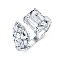 wholesale [925 Sterling Silver] TK Cross-Border Hot-Selling Classic 3+3 Carat Pear Emerald Cut Moissanite Ring for Women with Adjustable Band-Radiant + Water Drop US size 6.5