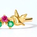 wholesale S925 silver gold-plated minimalist Japanese nano green zircon red corundum dove open ring forest fairy style bird ring-0-2