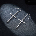 wholesale S925 Silver Plated with 18k Gold, 18mm Round Moissanite Full Pavé Extra Large Cross Ear Hooks Earrings for European and American Foreign Trade-0-2