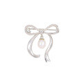 wholesale S925 metal cross-border badge best-selling bow brooch pearl jewelry wholesale high-end niche accessories autumn winter-0-3