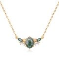 wholesale S925 Silver Cross-Border New European and American Light Luxury Natural Moss Agate Necklace for Women, Versatile Collarbone Chain with Green Moss Stone-0-4