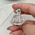 wholesale S925 Sterling Silver Vintage New Chinese Style Opulent Green Top Bead Chlorite Jade Chalcedony Small Buddha Pendant Necklace for Women-0-1