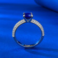 wholesale S925 Sterling Silver 1-Carat Sapphire Ring with 65 Luxurious Halo Setting, European and American Style Women's Ring-0-2