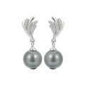 wholesale S925 Sterling Silver French Pearl Earrings for Women, Small and Exquisite Grey Shell Pearl Studs with High-End Design Sense Jewelry-0-4