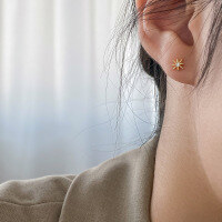 wholesale S925 sterling silver stud earrings for women, Korean-style ultra-sparkling delicate single diamond star, sweet and ethereal star earrings G6237-s925 silver pair silver>925 silver