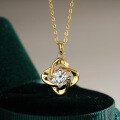 14K Gold Plated 925 Silver Clover Necklace with Moissanite for Cross-border Women-0-4