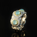 wholesale 925 Silver Gold Plated Ring with High Carbon Diamonds, Enamel Daisy, Blue Agate, Versatile Women's Ring (Yu Shuxin Same Style)-0-3